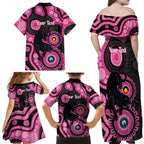 Panthers NAIDOC Week 2026 Personalised Family Matching Off Shoulder Maxi Dress and Hawaiian Shirt 50 Years of Deadly Aboriginal Art Pink