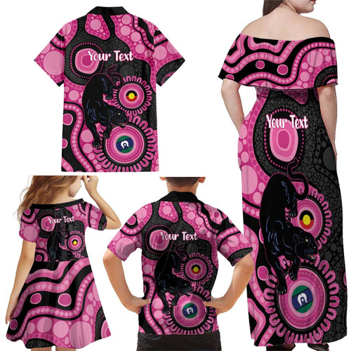 Panthers NAIDOC Week 2026 Personalised Family Matching Off Shoulder Maxi Dress and Hawaiian Shirt 50 Years of Deadly Aboriginal Art Pink