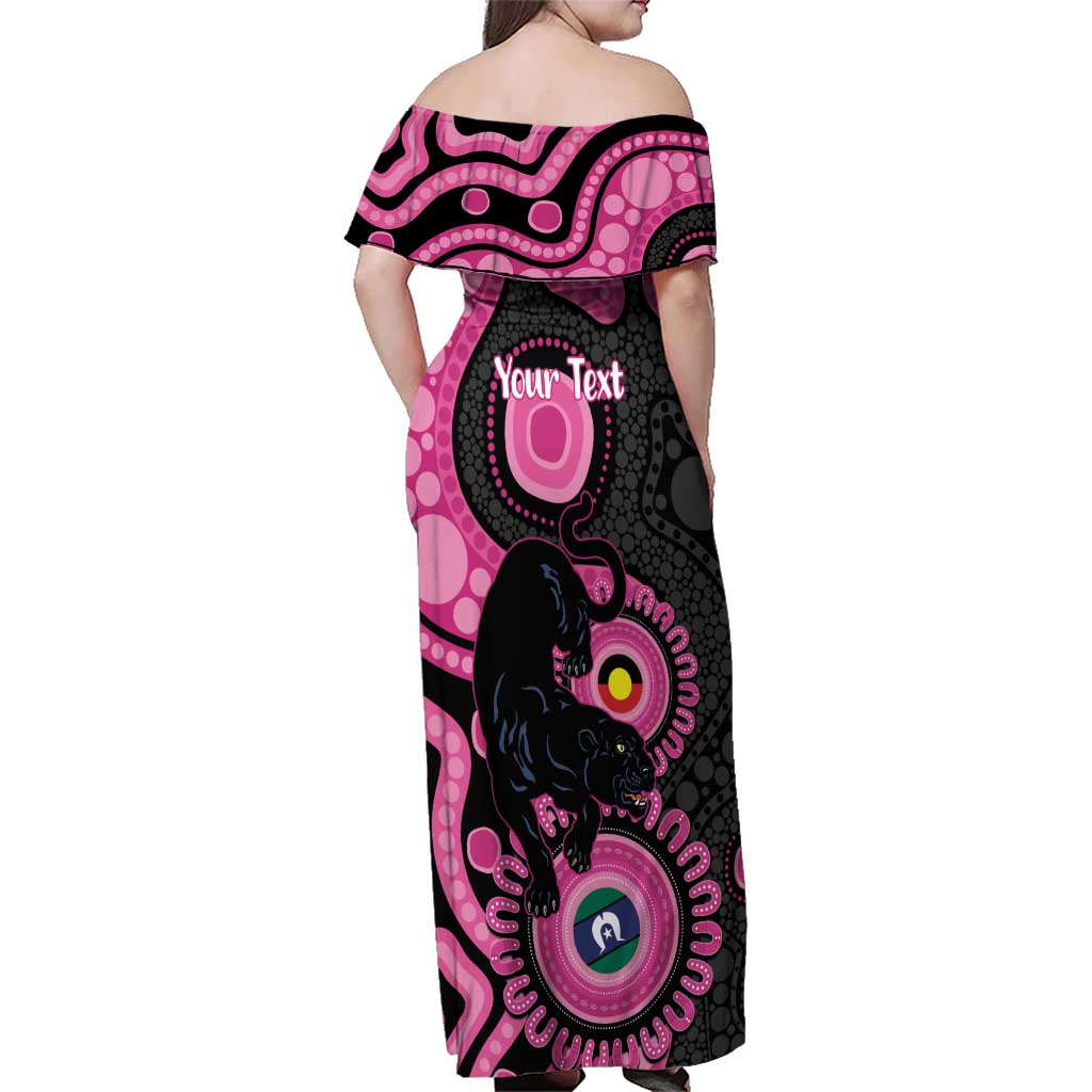 Panthers NAIDOC Week 2026 Personalised Family Matching Off Shoulder Maxi Dress and Hawaiian Shirt 50 Years of Deadly Aboriginal Art Pink
