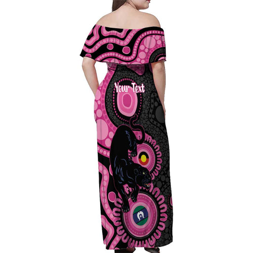 Panthers NAIDOC Week 2026 Personalised Family Matching Off Shoulder Maxi Dress and Hawaiian Shirt 50 Years of Deadly Aboriginal Art Pink
