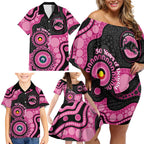 Panthers NAIDOC Week 2026 Personalised Family Matching Off Shoulder Short Dress and Hawaiian Shirt 50 Years of Deadly Aboriginal Art Pink