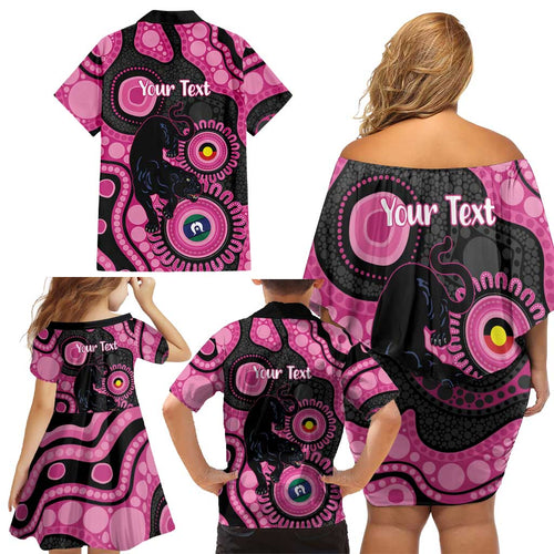 Panthers NAIDOC Week 2026 Personalised Family Matching Off Shoulder Short Dress and Hawaiian Shirt 50 Years of Deadly Aboriginal Art Pink