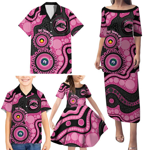 Panthers NAIDOC Week 2026 Personalised Family Matching Puletasi and Hawaiian Shirt 50 Years of Deadly Aboriginal Art Pink