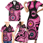 Panthers NAIDOC Week 2026 Personalised Family Matching Short Sleeve Bodycon Dress and Hawaiian Shirt 50 Years of Deadly Aboriginal Art Pink