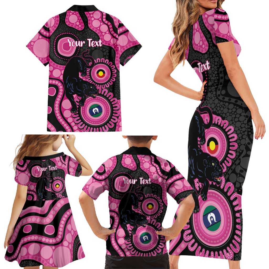 Panthers NAIDOC Week 2026 Personalised Family Matching Short Sleeve Bodycon Dress and Hawaiian Shirt 50 Years of Deadly Aboriginal Art Pink