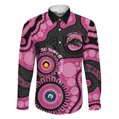 Panthers NAIDOC Week 2026 Personalised Family Matching Summer Maxi Dress and Hawaiian Shirt 50 Years of Deadly Aboriginal Art Pink