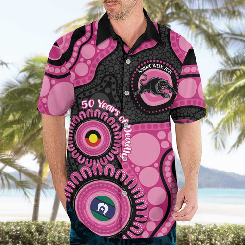 Panthers NAIDOC Week 2026 Personalised Hawaiian Shirt 50 Years of Deadly Aboriginal Art Pink