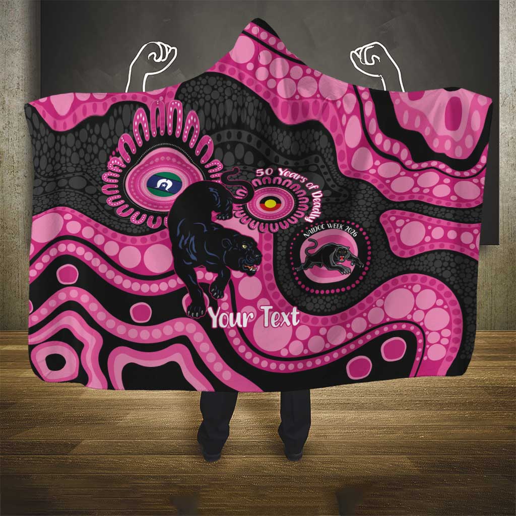 Panthers NAIDOC Week 2026 Personalised Hooded Blanket 50 Years of Deadly Aboriginal Art Pink