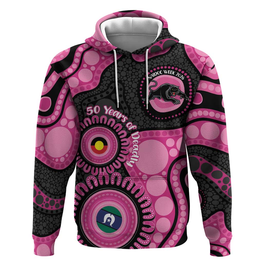 Panthers NAIDOC Week 2026 Personalised Hoodie 50 Years of Deadly Aboriginal Art Pink