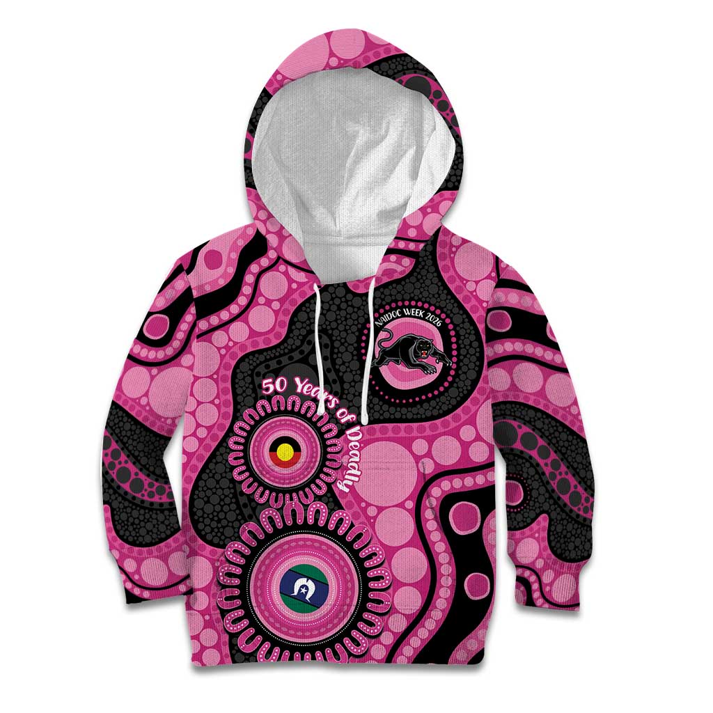 Panthers NAIDOC Week 2026 Personalised Kid Hoodie 50 Years of Deadly Aboriginal Art Pink