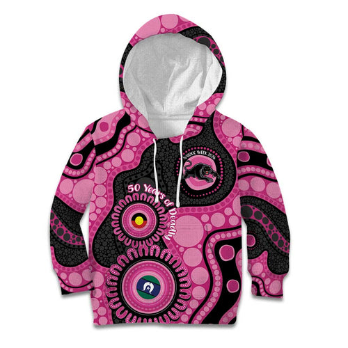 Panthers NAIDOC Week 2026 Personalised Kid Hoodie 50 Years of Deadly Aboriginal Art Pink