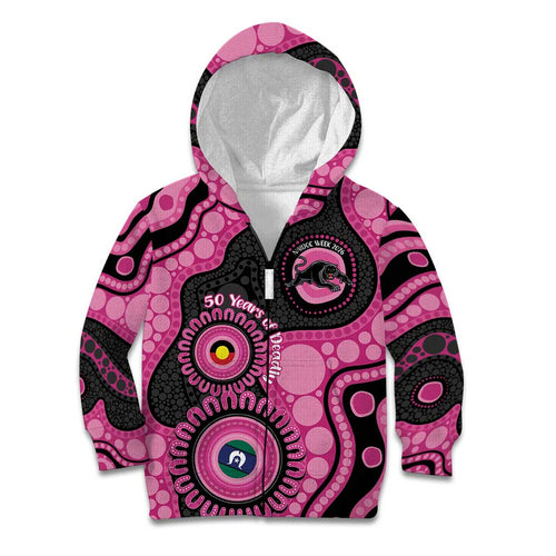 Panthers NAIDOC Week 2026 Personalised Kid Hoodie 50 Years of Deadly Aboriginal Art Pink