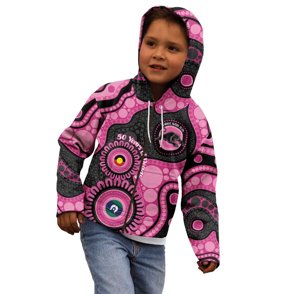 Panthers NAIDOC Week 2026 Personalised Kid Hoodie 50 Years of Deadly Aboriginal Art Pink