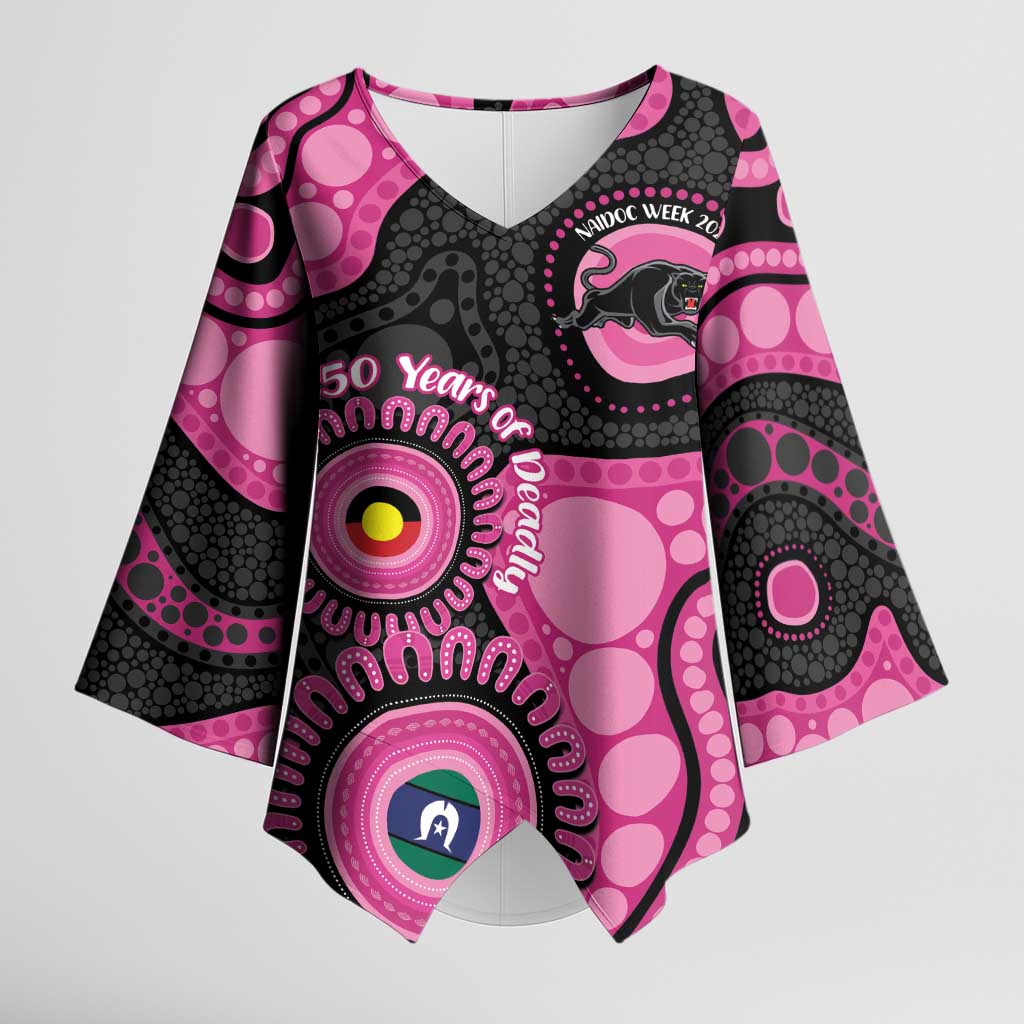 Panthers NAIDOC Week 2026 Personalised Kimono Sleeve Blouse 50 Years of Deadly Aboriginal Art Pink