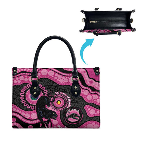 Panthers NAIDOC Week 2026 Personalised Leather Bag 50 Years of Deadly Aboriginal Art Pink