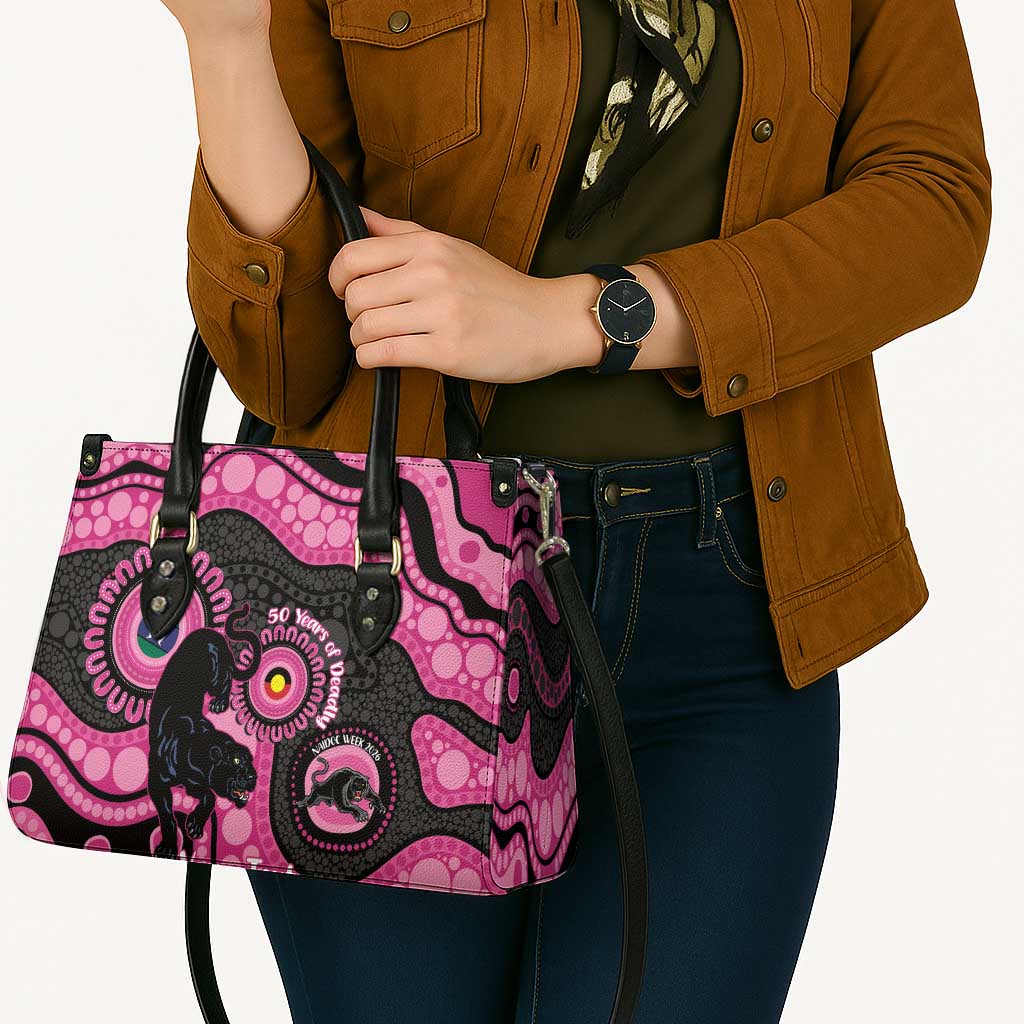 Panthers NAIDOC Week 2026 Personalised Leather Bag 50 Years of Deadly Aboriginal Art Pink
