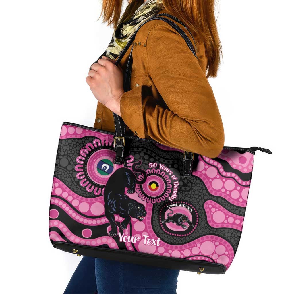 Panthers NAIDOC Week 2026 Personalised Leather Tote Bag 50 Years of Deadly Aboriginal Art Pink