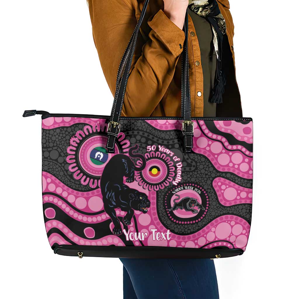 Panthers NAIDOC Week 2026 Personalised Leather Tote Bag 50 Years of Deadly Aboriginal Art Pink