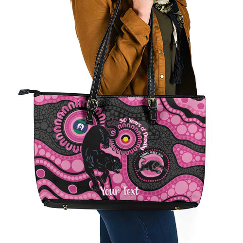 Panthers NAIDOC Week 2026 Personalised Leather Tote Bag 50 Years of Deadly Aboriginal Art Pink