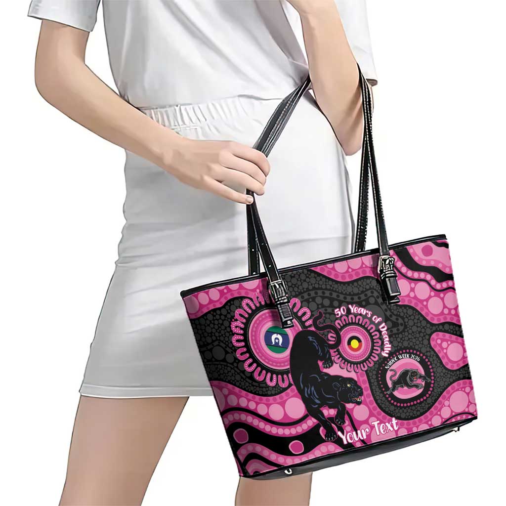 Panthers NAIDOC Week 2026 Personalised Leather Tote Bag 50 Years of Deadly Aboriginal Art Pink