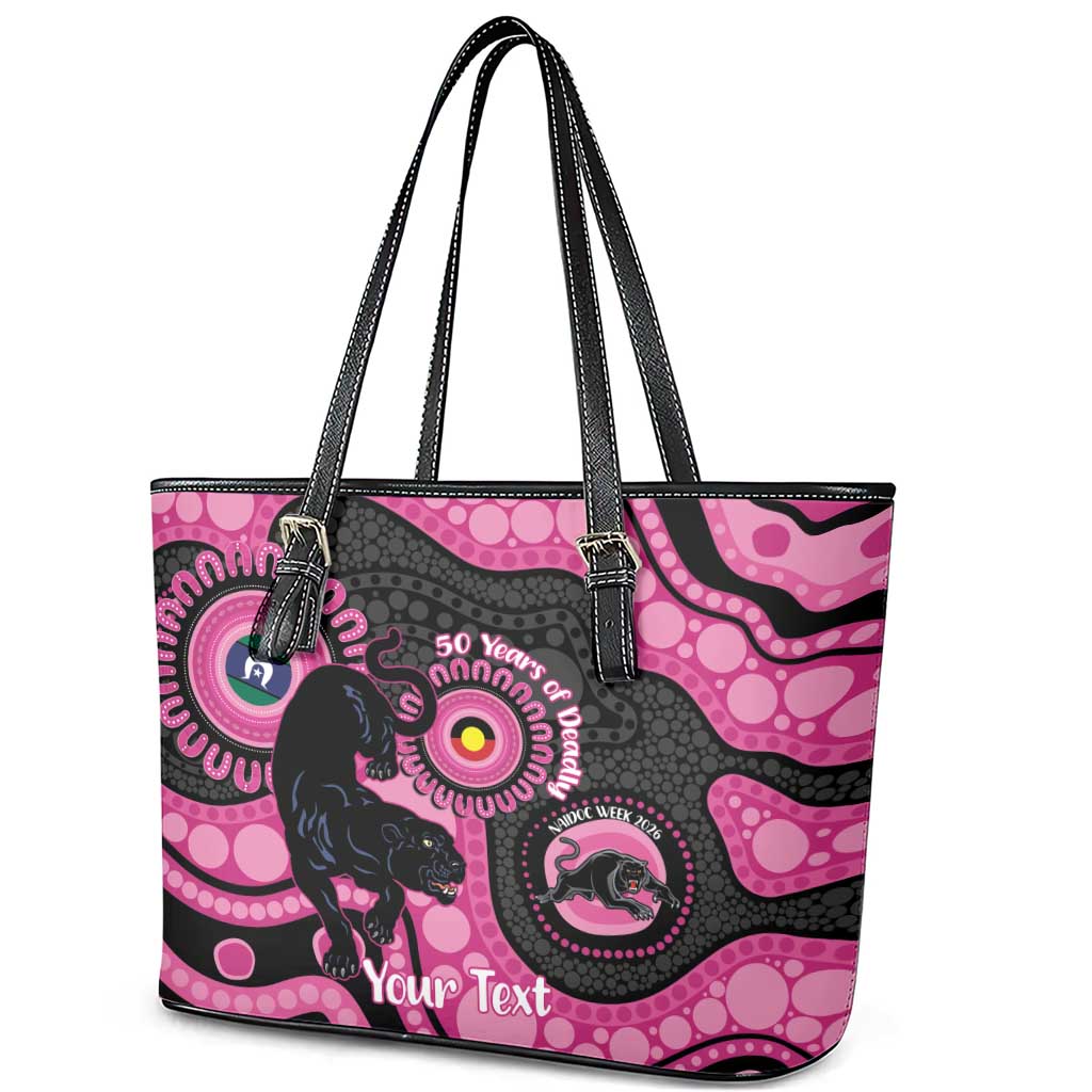 Panthers NAIDOC Week 2026 Personalised Leather Tote Bag 50 Years of Deadly Aboriginal Art Pink