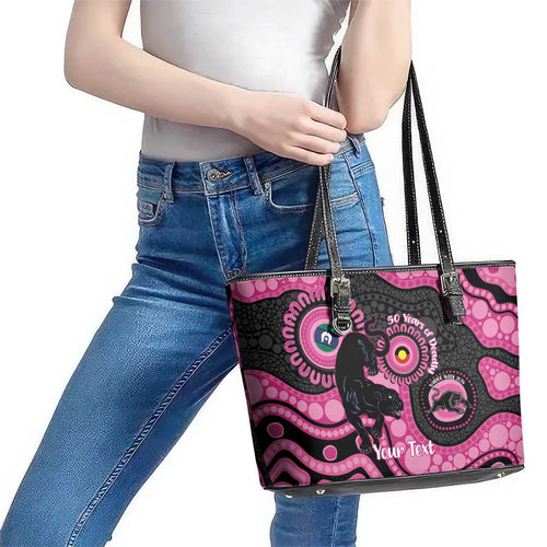 Panthers NAIDOC Week 2026 Personalised Leather Tote Bag 50 Years of Deadly Aboriginal Art Pink