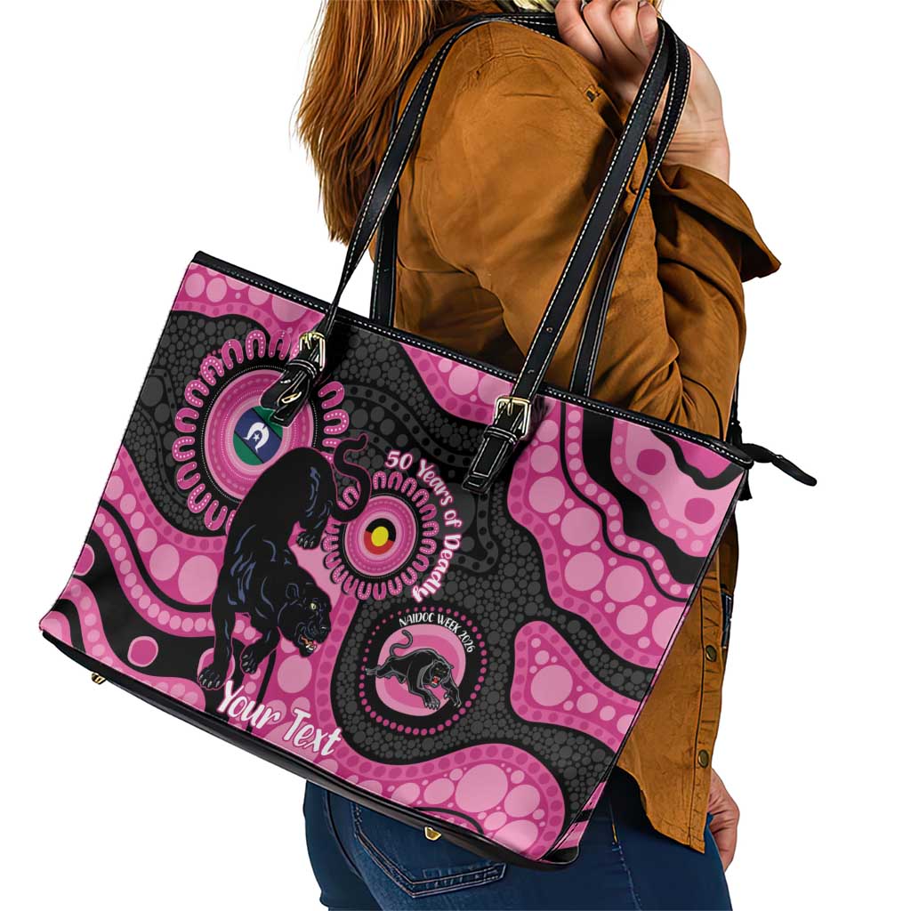 Panthers NAIDOC Week 2026 Personalised Leather Tote Bag 50 Years of Deadly Aboriginal Art Pink