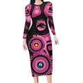 Panthers NAIDOC Week 2026 Personalised Long Sleeve Bodycon Dress 50 Years of Deadly Aboriginal Art Pink