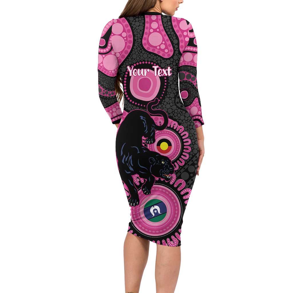 Panthers NAIDOC Week 2026 Personalised Long Sleeve Bodycon Dress 50 Years of Deadly Aboriginal Art Pink