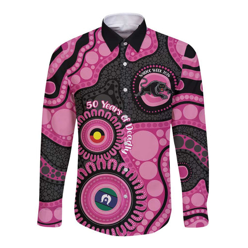Panthers NAIDOC Week 2026 Personalised Long Sleeve Button Shirt 50 Years of Deadly Aboriginal Art Pink