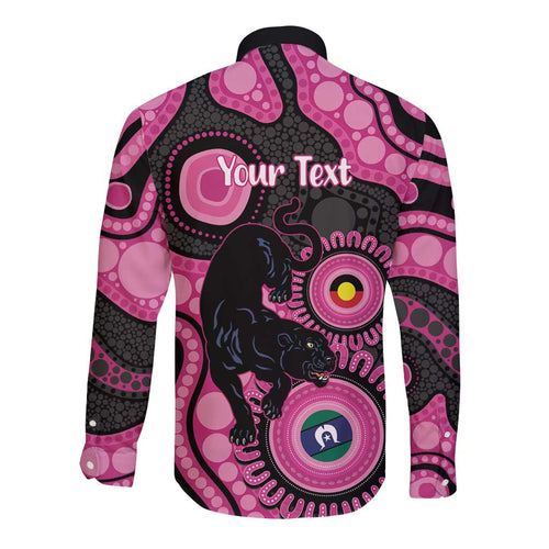 Panthers NAIDOC Week 2026 Personalised Long Sleeve Button Shirt 50 Years of Deadly Aboriginal Art Pink