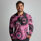 Panthers NAIDOC Week 2026 Personalised Long Sleeve Polo Shirt 50 Years of Deadly Aboriginal Art Pink