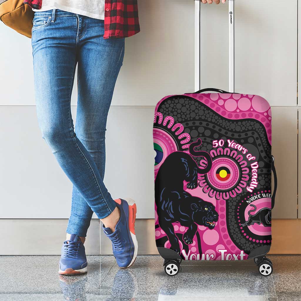 Panthers NAIDOC Week 2026 Personalised Luggage Cover 50 Years of Deadly Aboriginal Art Pink