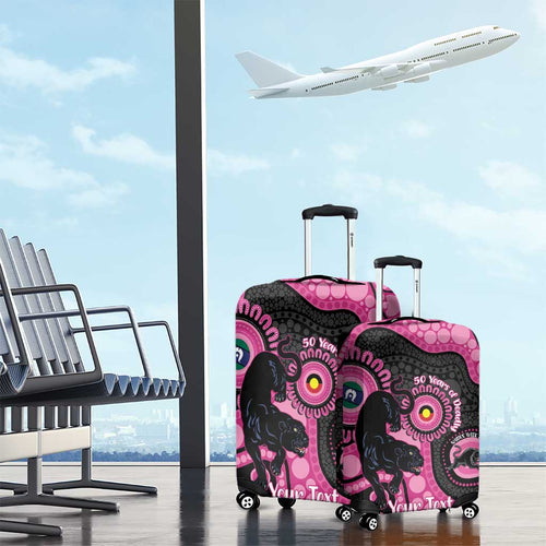 Panthers NAIDOC Week 2026 Personalised Luggage Cover 50 Years of Deadly Aboriginal Art Pink