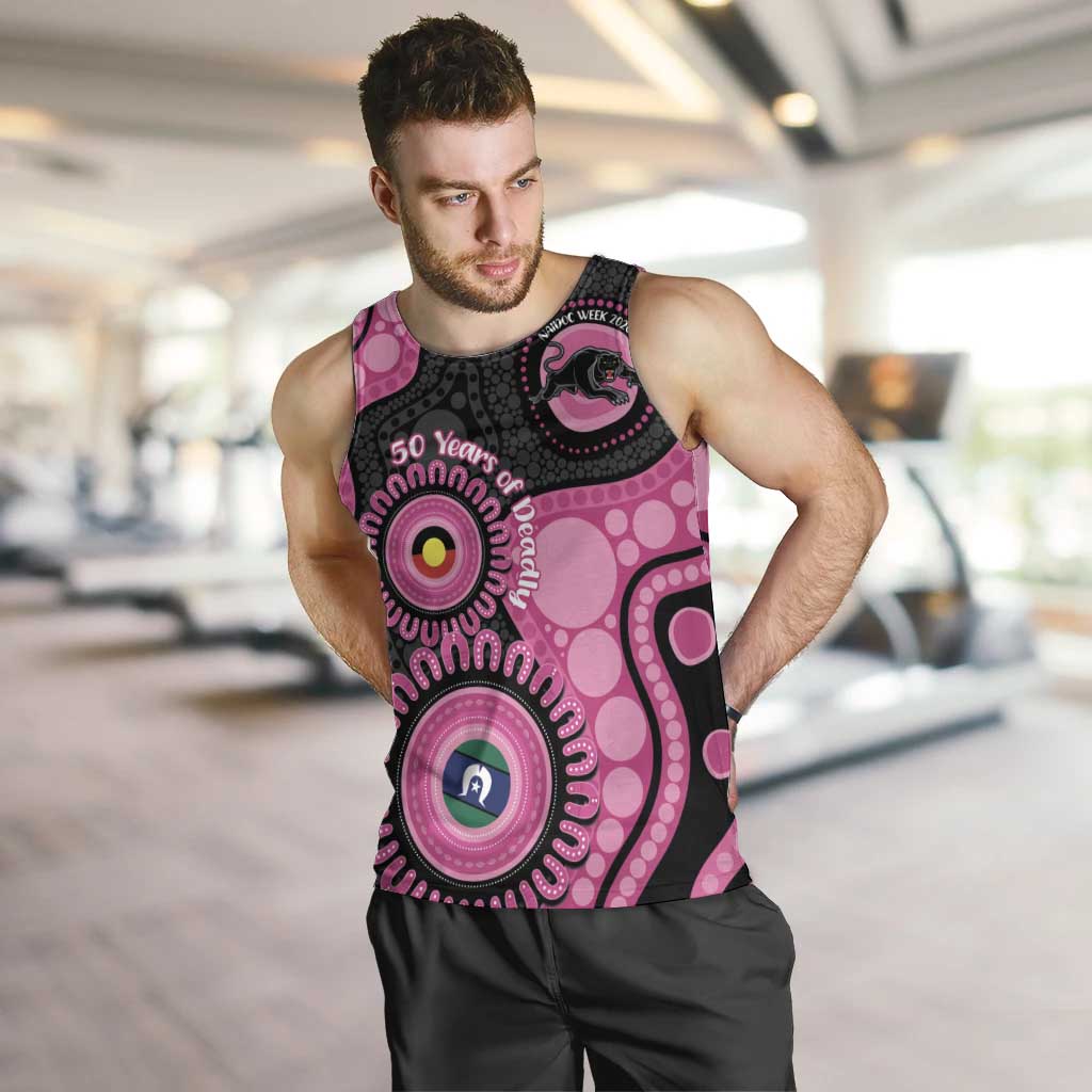 Panthers NAIDOC Week 2026 Personalised Men Tank Top 50 Years of Deadly Aboriginal Art Pink