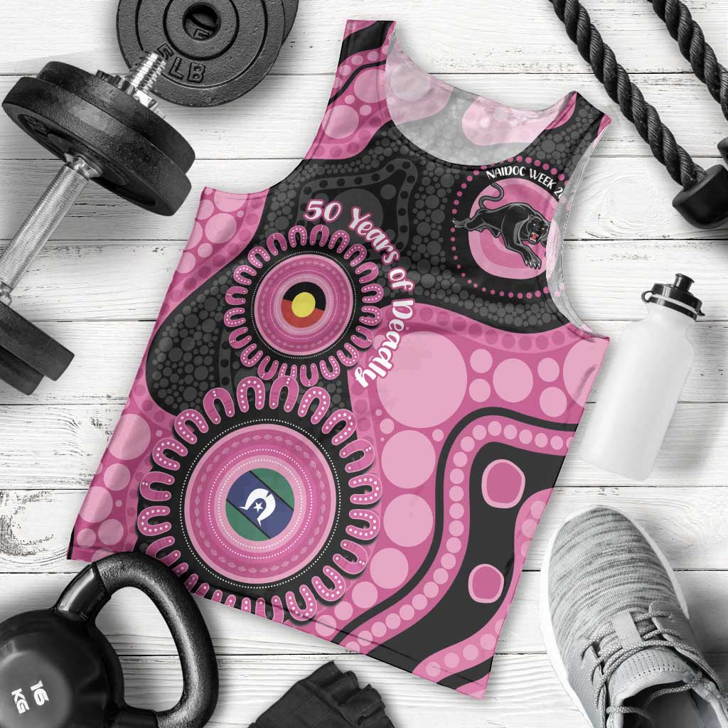 Panthers NAIDOC Week 2026 Personalised Men Tank Top 50 Years of Deadly Aboriginal Art Pink