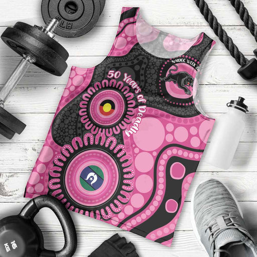 Panthers NAIDOC Week 2026 Personalised Men Tank Top 50 Years of Deadly Aboriginal Art Pink