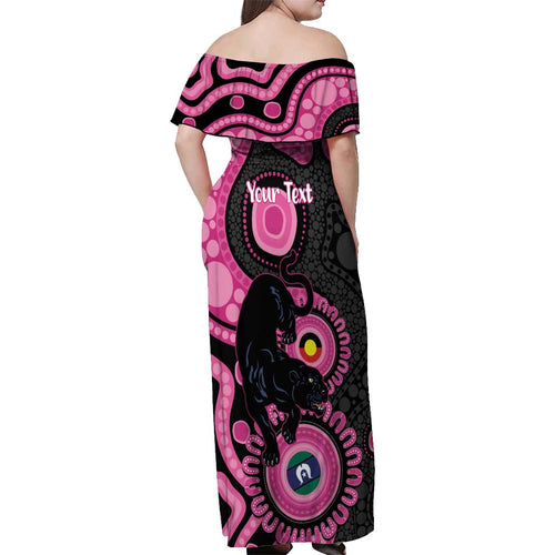 Panthers NAIDOC Week 2026 Personalised Off Shoulder Maxi Dress 50 Years of Deadly Aboriginal Art Pink