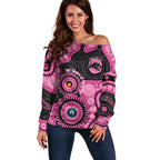 Panthers NAIDOC Week 2026 Personalised Off Shoulder Sweater 50 Years of Deadly Aboriginal Art Pink