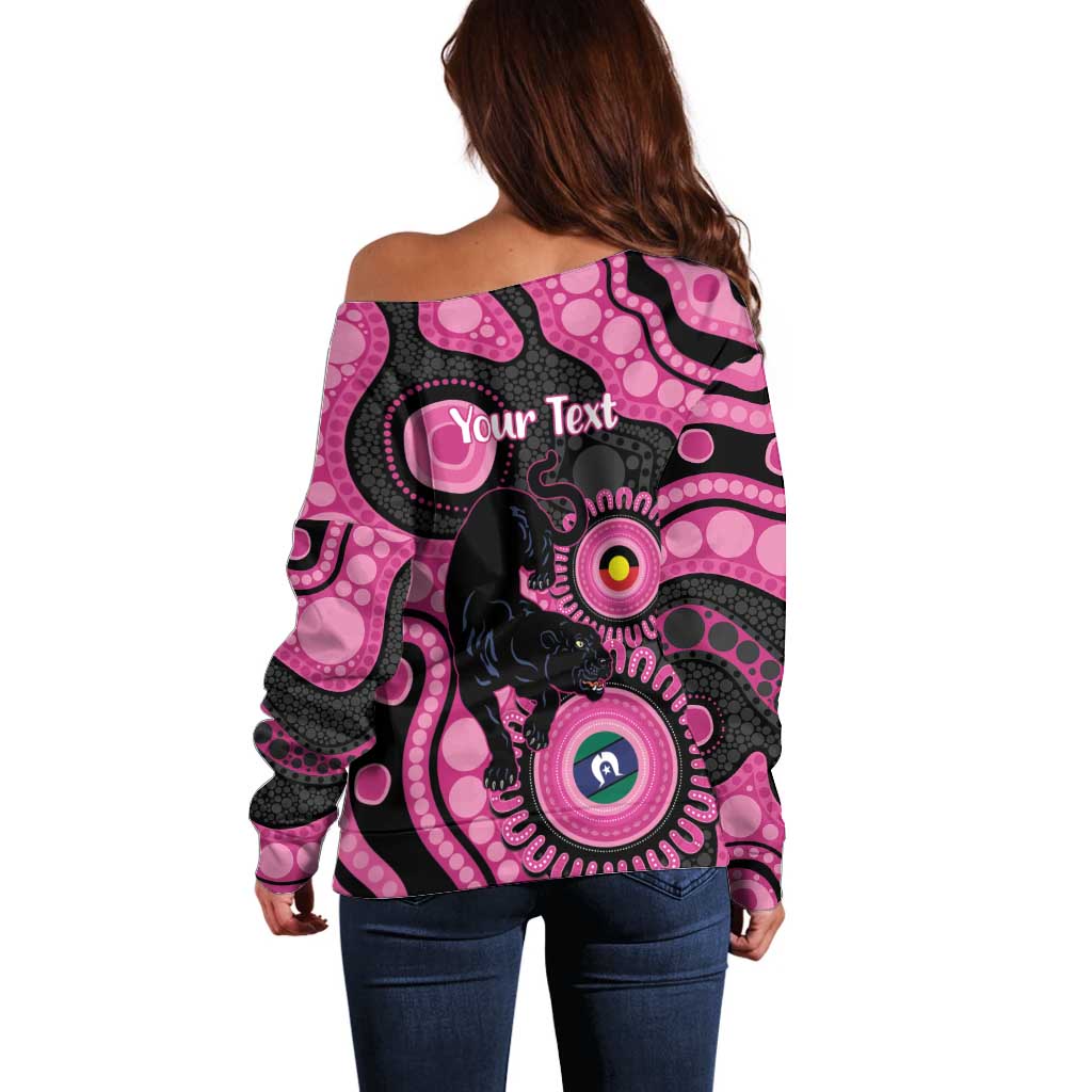 Panthers NAIDOC Week 2026 Personalised Off Shoulder Sweater 50 Years of Deadly Aboriginal Art Pink