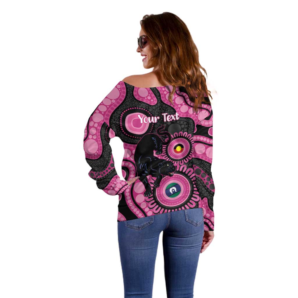 Panthers NAIDOC Week 2026 Personalised Off Shoulder Sweater 50 Years of Deadly Aboriginal Art Pink