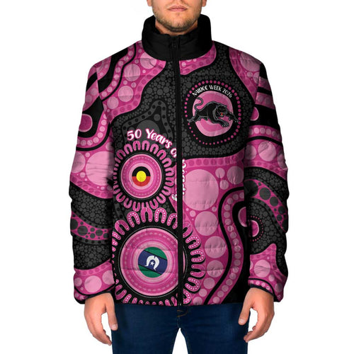 Panthers NAIDOC Week 2026 Personalised Padded Jacket 50 Years of Deadly Aboriginal Art Pink