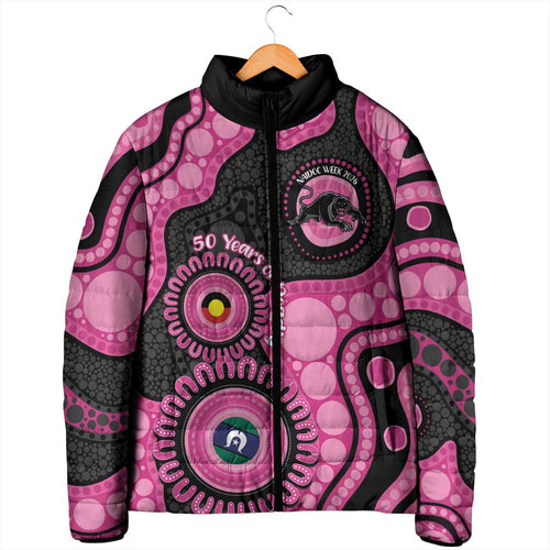 Panthers NAIDOC Week 2026 Personalised Padded Jacket 50 Years of Deadly Aboriginal Art Pink