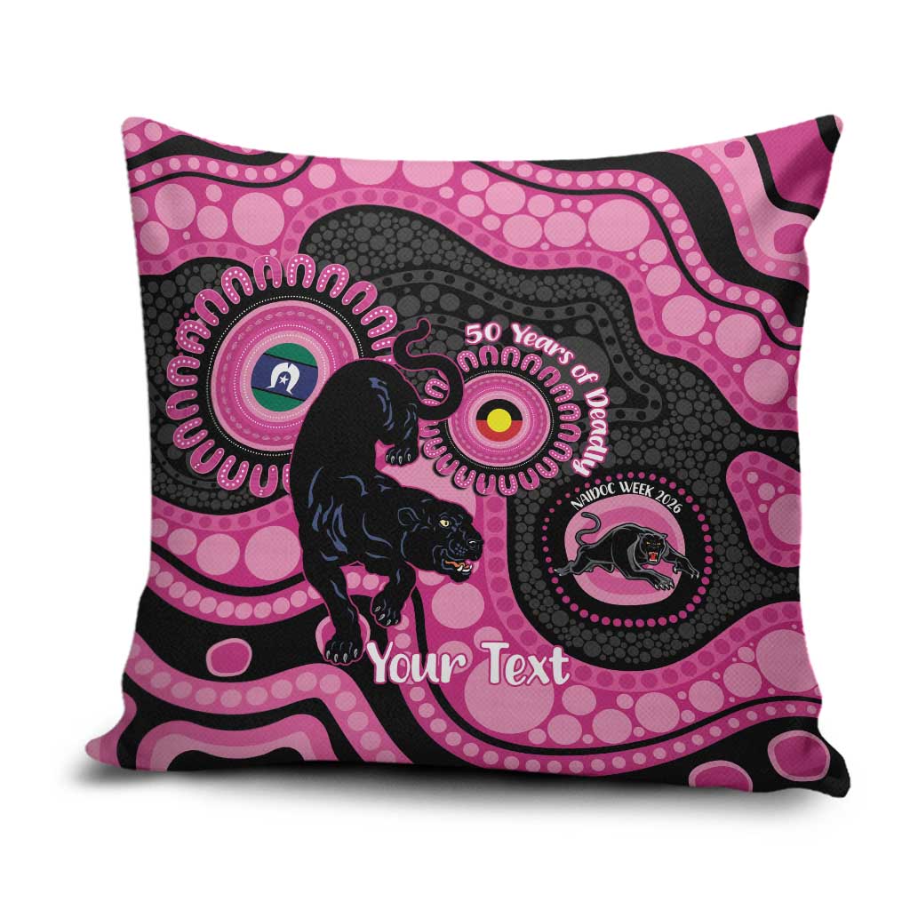 Panthers NAIDOC Week 2026 Personalised Pillow Cover 50 Years of Deadly Aboriginal Art Pink