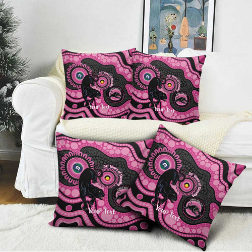 Panthers NAIDOC Week 2026 Personalised Pillow Cover 50 Years of Deadly Aboriginal Art Pink