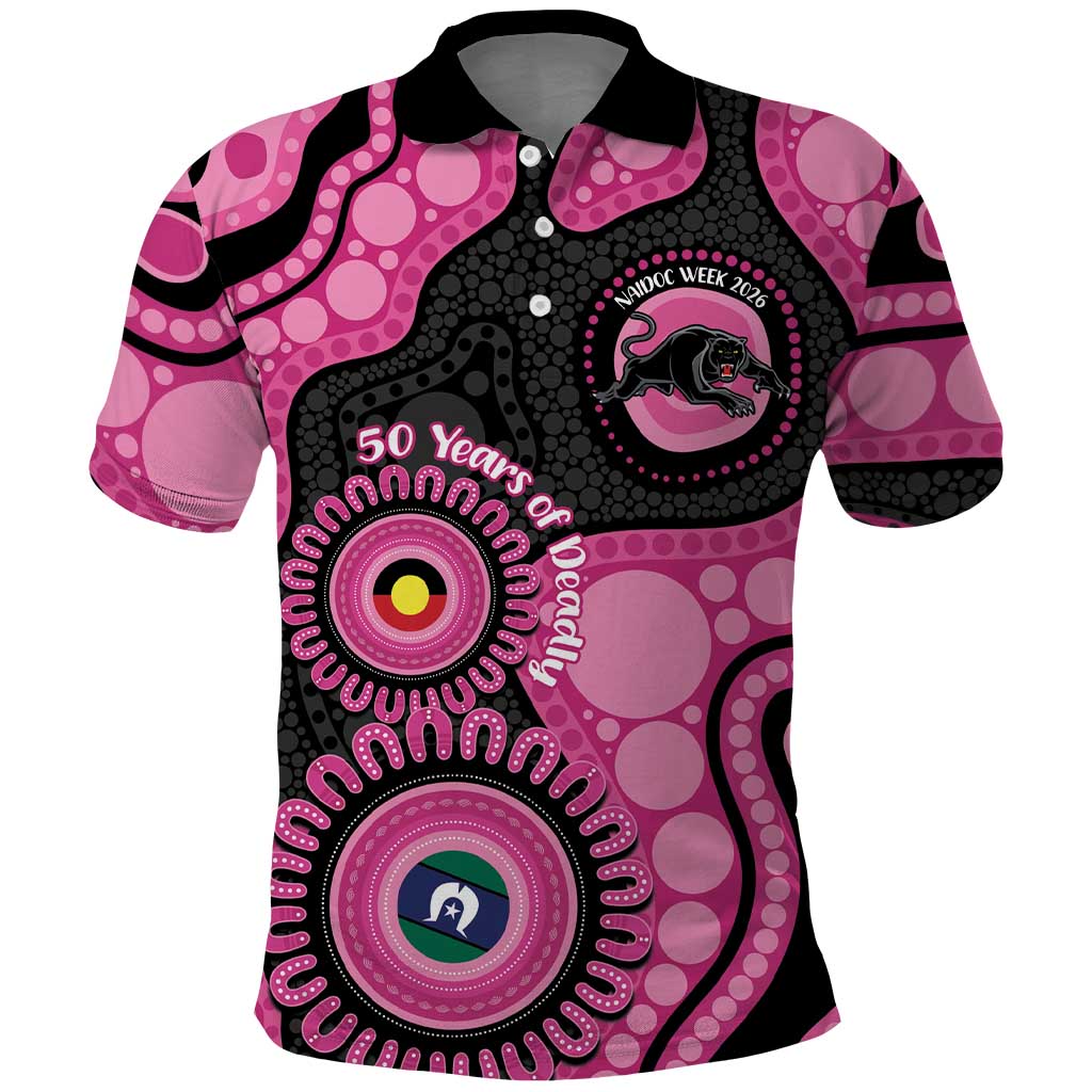 Panthers NAIDOC Week 2026 Personalised Polo Shirt 50 Years of Deadly Aboriginal Art Pink