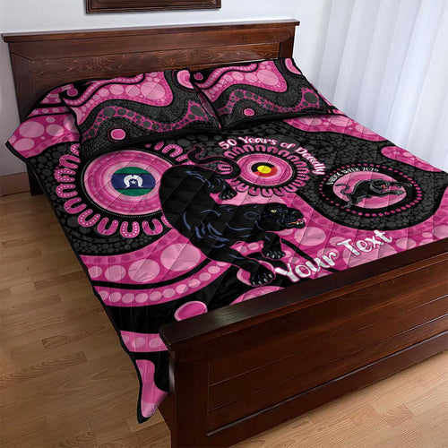 Panthers NAIDOC Week 2026 Personalised Quilt Bed Set 50 Years of Deadly Aboriginal Art Pink