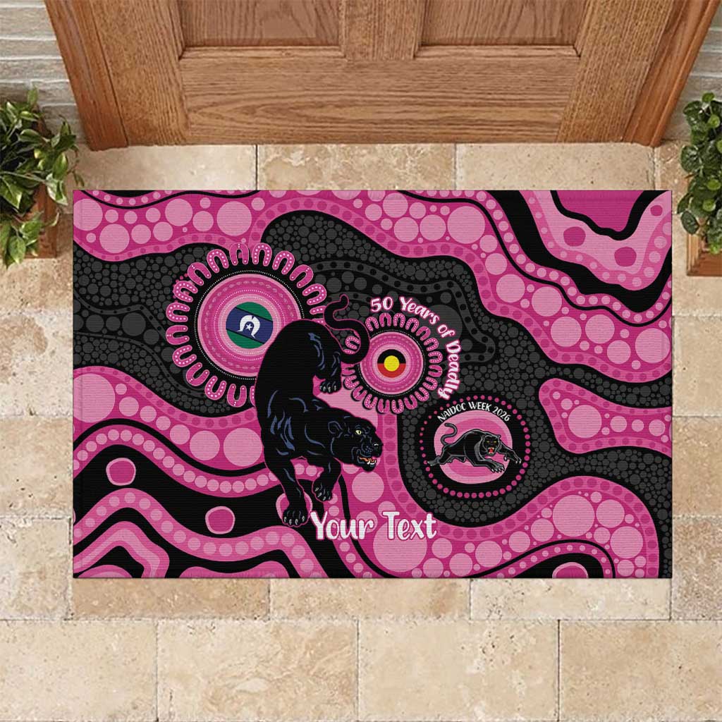 Panthers NAIDOC Week 2026 Personalised Rubber Doormat 50 Years of Deadly Aboriginal Art Pink