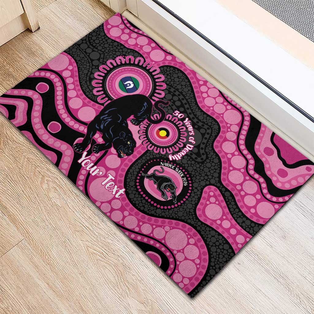 Panthers NAIDOC Week 2026 Personalised Rubber Doormat 50 Years of Deadly Aboriginal Art Pink