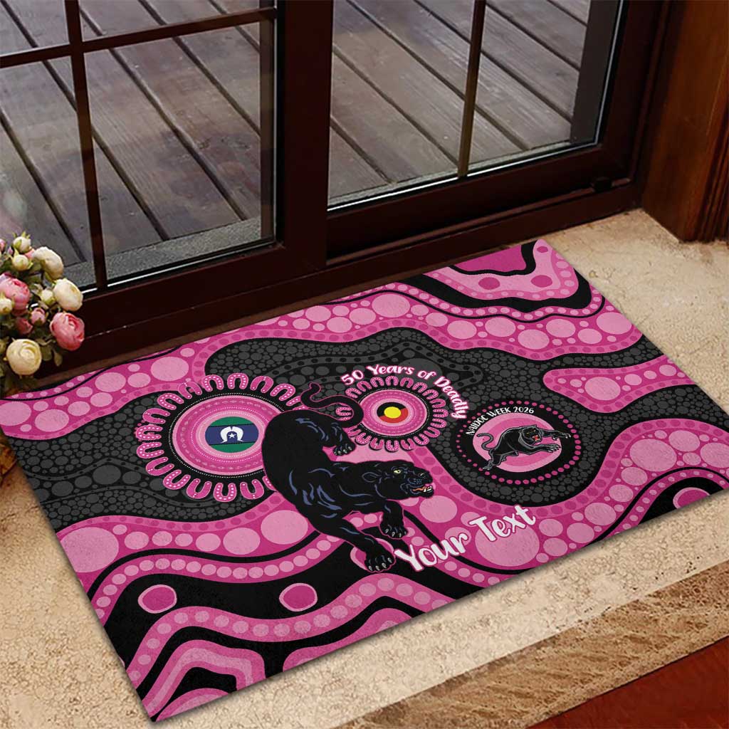 Panthers NAIDOC Week 2026 Personalised Rubber Doormat 50 Years of Deadly Aboriginal Art Pink